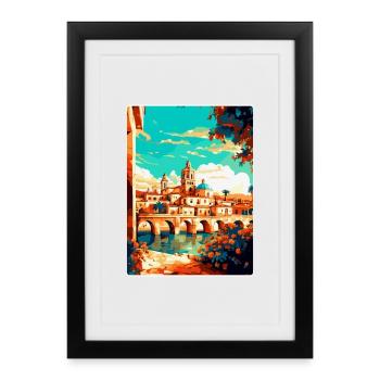 Cordoue Espagne Affiche de voyage vintage WPA Souvenir - Affiche encadrée (27 × 37 cm) - noir - Devant