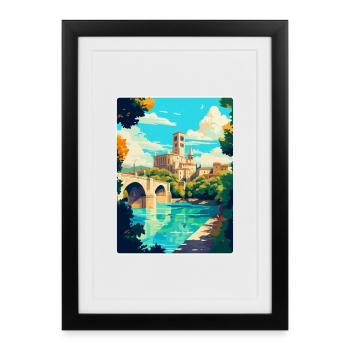 Avignon France Affiche de voyage vintage Souvenir WPA - Affiche encadrée (27 × 37 cm) - noir - Devant