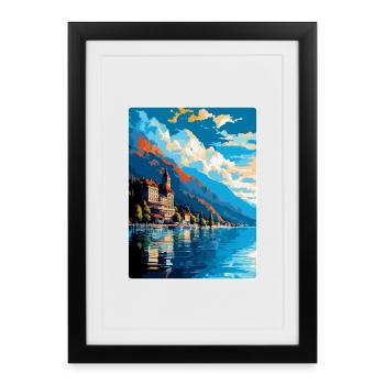 Montreux Schweiz Vintage Reiseplakat WPA Kunst - Gerahmtes Poster (27 × 37 cm) - Schwarz - Vorne