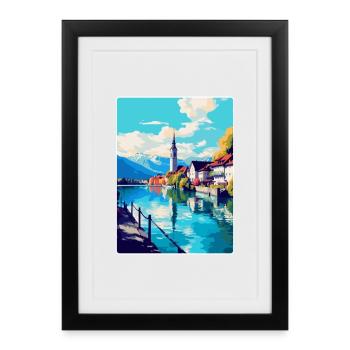 Thun Schweiz Vintage Reiseplakat Souvenir - Gerahmtes Poster (27 × 37 cm) - Schwarz - Vorne