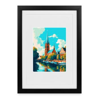 Affiche de voyage vintage de Lübeck Allemagne Souvenir WPA - Affiche encadrée (27 × 37 cm) - noir - Devant