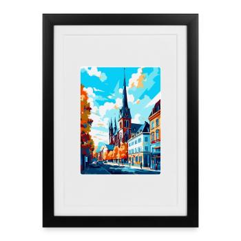 Darmstadt Allemagne Poster de voyage vintage souvenir - Affiche encadrée (27 × 37 cm) - noir - Devant