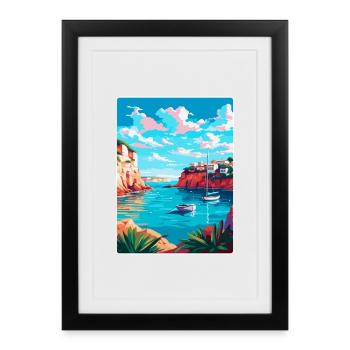 Minorque Espagne Affiche de voyage vintage WPA Souvenir - Affiche encadrée (27 × 37 cm) - noir - Devant