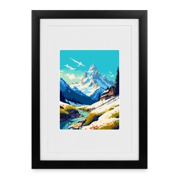 Chamonix France Affiche de voyage vintage Souvenir WPA - Affiche encadrée (27 × 37 cm) - noir - Devant