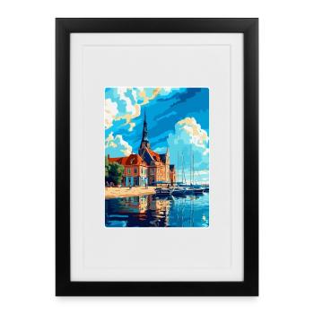 Rostock Allemagne Affiche de voyage vintage Souvenir WPA - Affiche encadrée (27 × 37 cm) - noir - Devant