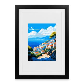 Hydra Grèce Vintage Voyage Poster WPA Souvenir - Affiche encadrée (27 × 37 cm) - noir - Devant