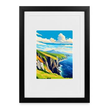 Slieve League Irlande Royaume-Uni Affiche de voyage vintage WPA - Affiche encadrée (27 × 37 cm) - noir - Devant