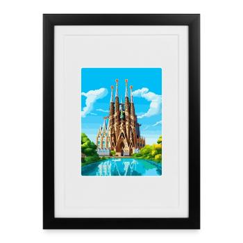 Barcelona Spanien Vintage Reiseplakat Souvenir WPA - Gerahmtes Poster (27 × 37 cm) - Schwarz - Vorne