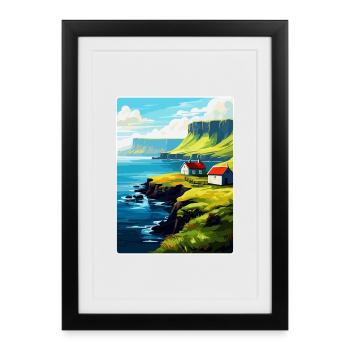 Affiche de voyage vintage des îles Féroé Danemark WPA Art - Affiche encadrée (27 × 37 cm) - noir - Devant