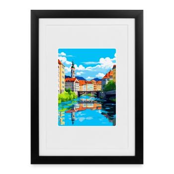 Ljubljana Slovénie Affiche de voyage vintage souvenir - Affiche encadrée (27 × 37 cm) - noir - Devant