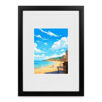 Saint Malo France Poster de voyage vintage souvenir - Affiche encadrée (27 × 37 cm) - noir - Devant