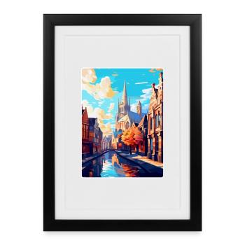 Gand, Belgique, Affiche de voyage vintage WPA, Souvenir - Affiche encadrée (27 × 37 cm) - noir - Devant