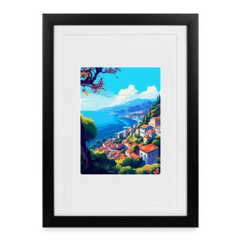 Funchal Portugal Vintage Reiseplakat Souvenir - Gerahmtes Poster (27 × 37 cm) - Schwarz - Vorne