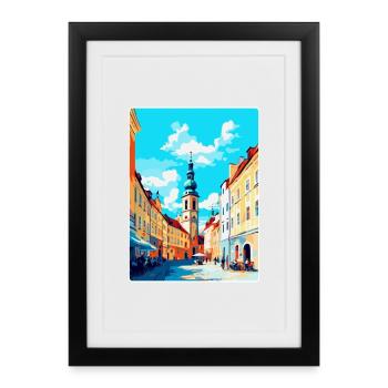 Ceske Budejovice République tchèque Affiche - Affiche encadrée (27 × 37 cm) - noir - Devant