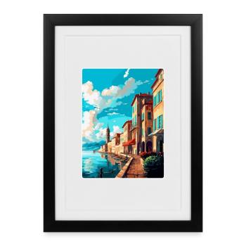 Bayonne France Affiche de voyage vintage Souvenir WPA - Affiche encadrée (27 × 37 cm) - noir - Devant
