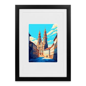 Santiago Espagne Affiche de voyage vintage Souvenir WPA - Affiche encadrée (27 × 37 cm) - noir - Devant