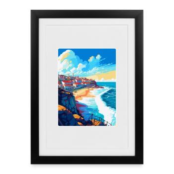 Nazare Portugal Vintage Travel Poster Souvenir WPA - Framed poster (27 × 37 cm) - black - Front