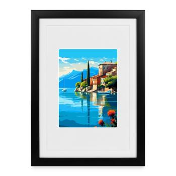 Lac de Garde Italie Affiche de voyage vintage souvenir - Affiche encadrée (27 × 37 cm) - noir - Devant