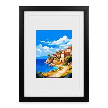 Péninsule de Mani Grèce Affiche de voyage vintage WPA - Affiche encadrée (27 × 37 cm) - noir - Devant