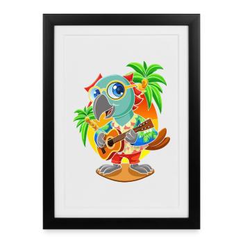 Drôle de perroquet d’été plage lunettes de soleil hawaïenne - Affiche encadrée (27 × 37 cm) - noir - Devant