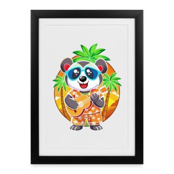 Funny Panda Cartoon Summer Beach Sunglasses Guitar - Framed poster (27 × 37 cm) - black - Front