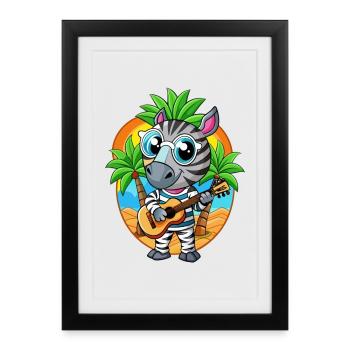 Funny Zebra Cartoon Summer Beach Lunettes de soleil guitare - Affiche encadrée (27 × 37 cm) - noir - Devant