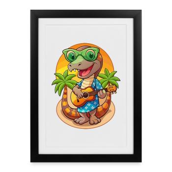 Drôle Serpent Dessin Animé Plage D’été Lunettes De Soleil Guitare - Affiche encadrée (27 × 37 cm) - noir - Devant