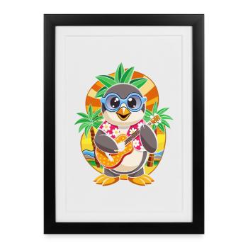Funny Penguin Cartoon Summer Beach Sunglasses - Framed poster (27 × 37 cm) - black - Front