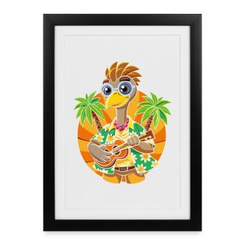 Funny Emu Cartoon Summer Beach Lunettes de soleil guitare - Affiche encadrée (27 × 37 cm) - noir - Devant