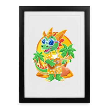 Lunettes de soleil de plage d’été de dessin animé de dragon drôle - Affiche encadrée (27 × 37 cm) - noir - Devant