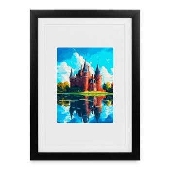 De Haar Castle Netherlands Vintage Travel Poster - Framed poster (27 × 37 cm) - black - Front