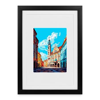 Rzeszow Pologne Affiche de voyage vintage Souvenir WPA - Affiche encadrée (27 × 37 cm) - noir - Devant
