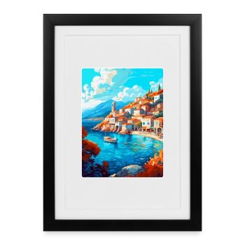 Hydra Grèce Vintage Voyage Poster WPA Souvenir - Affiche encadrée (27 × 37 cm) - noir - Devant