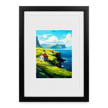 Îles Féroé Danemark Affiche de voyage vintage WPA - Affiche encadrée (27 × 37 cm) - noir - Devant