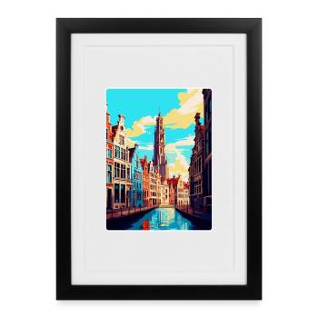 Anvers Belgique Affiche de voyage vintage Souvenir WPA - Affiche encadrée (27 × 37 cm) - noir - Devant
