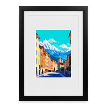 Innsbruck Autriche Affiche de voyage vintage souvenir - Affiche encadrée (27 × 37 cm) - noir - Devant