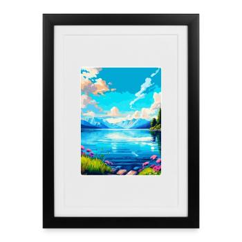 Lac Léman Suisse France Affiche de voyage WPA - Affiche encadrée (27 × 37 cm) - noir - Devant