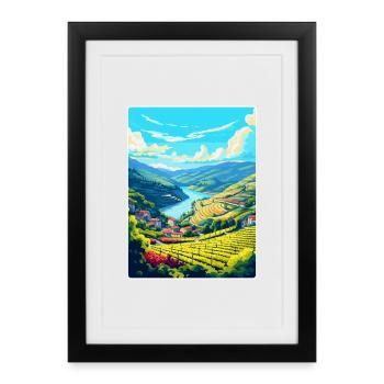 Douro-Tal Portugal Vintage Reiseposter WPA - Gerahmtes Poster (27 × 37 cm) - Schwarz - Vorne