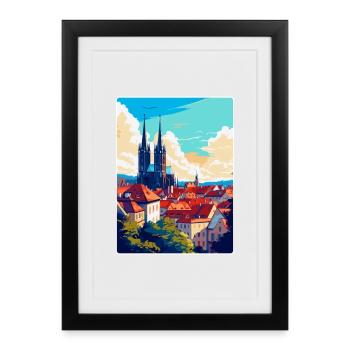 Brünn Tschechische Republik Vintage Reiseplakat Souvenir - Gerahmtes Poster (27 × 37 cm) - Schwarz - Vorne