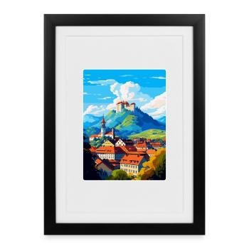 Ljubljana Slovénie Affiche de voyage vintage souvenir - Affiche encadrée (27 × 37 cm) - noir - Devant