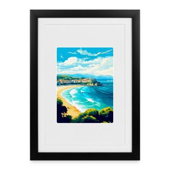 San Sebastian Espagne Affiche de voyage vintage souvenir - Affiche encadrée (27 × 37 cm) - noir - Devant