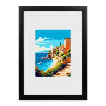 Costa Brava Spanien Vintage Reiseplakat Souvenir - Gerahmtes Poster (27 × 37 cm) - Schwarz - Vorne