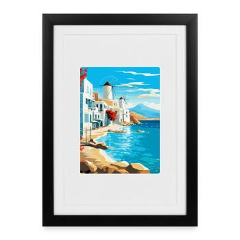 Mykonos Greece Vintage Travel Poster Souvenir WPA - Framed poster (27 × 37 cm) - black - Front