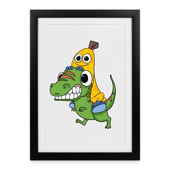 Mauvais dinosaure et jolie banane - Affiche encadrée (27 × 37 cm) - noir - Devant