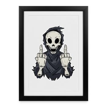 Grim Reaper montre les deux doigts du milieu - Affiche encadrée (27 × 37 cm) - noir - Devant