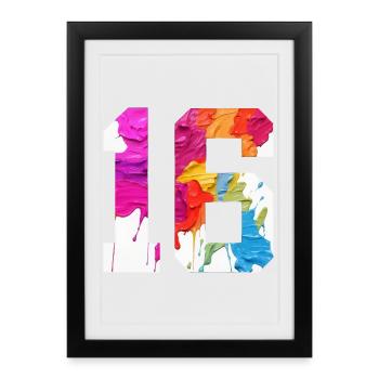 NUMÉRO COLORÉ 16 COLORÉ 16E ANNIVERSAIRE - Affiche encadrée (27 × 37 cm) - noir - Devant