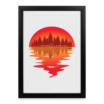 Sonnenuntergang am Waldsee - Gerahmtes Poster (27 × 37 cm) - Schwarz - Vorne