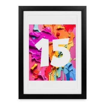 NON. 15 NUMÉRO 15 COLORÉ 15E ANNIVERSAIRE - Affiche encadrée (27 × 37 cm) - noir - Devant
