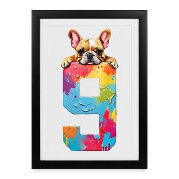 DOG 9 YEARS FRENCH BULLDOG 9TH BIRTHDAY - Framed poster (27 × 37 cm) - black - Front