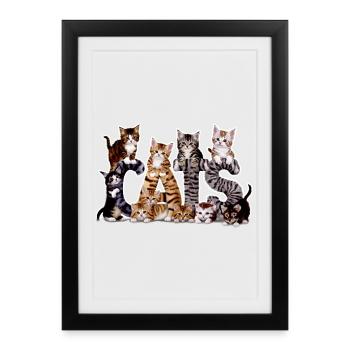 Chatons en lettres : collage adorable - Affiche encadrée (27 × 37 cm) - noir - Devant